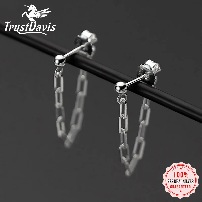 

Trustdavis Real 925 Sterling Silver Fashion Creative Chain Links Stud Earrings For Women Wedding Valentine's Day Jewelry DB395