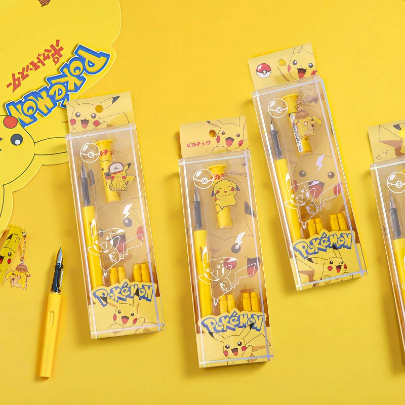 

New Pokemon Pen Set Anime Cartoon Cute Children's Ink Sac Pen Pikachu Pendant Writing Calligraphy Pen Birthday Gift