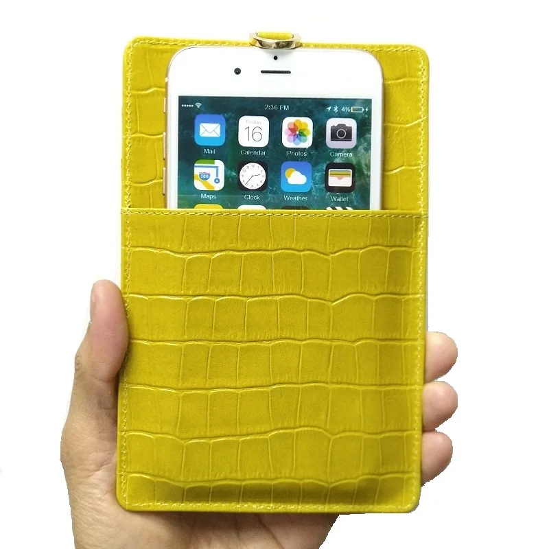 Yellow Pouch Case Натуральная кожа держатель для карт чехол для телефона для iPhone 11 Pro Max X XS XR 7 8 Plus роскошный крокодиловый ремешок тонкий Чехол - Цвет: Yellow Pouch Case