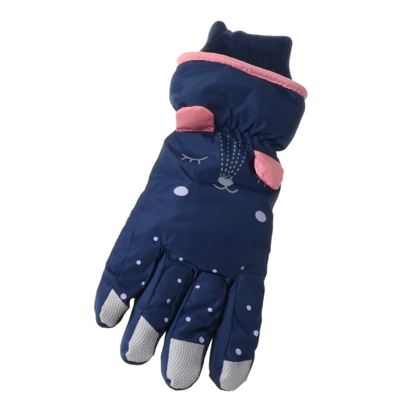 

Kids Winter Waterproof Snow Gloves Solid Color Cartoon Ears Thermal Insulated Windproof Sport Snowboard Ski Warm Mittens