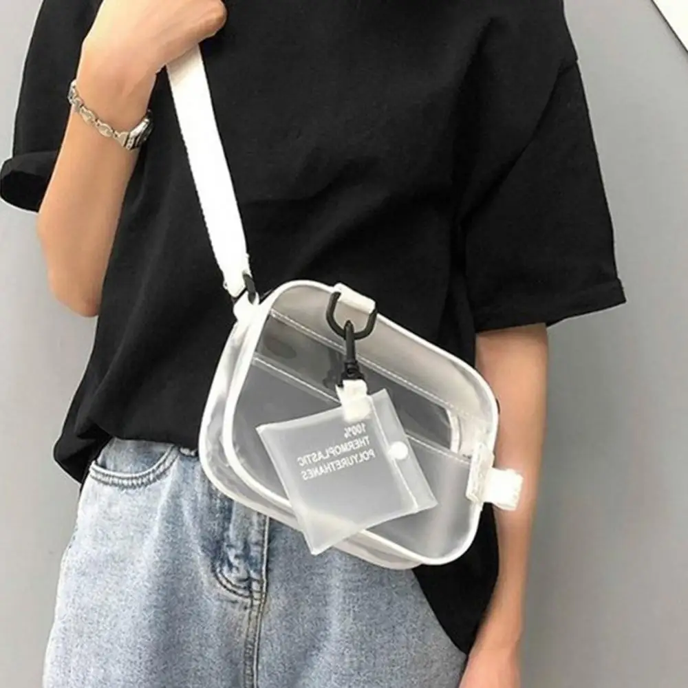 

2Pcs/Set Fashion Women Letter Print Transparent Faux Leather Crossbody Sling Bag Shoulder Bag