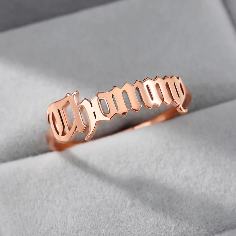 Rose Gold Изящное любое пользовательское именное кольцо персонализированное Рукописное кольцо для подписи индивидуальный подарок для нее ювелирные изделия ручной работы из нержавеющей стали - Цвет основного камня: Rose Gold