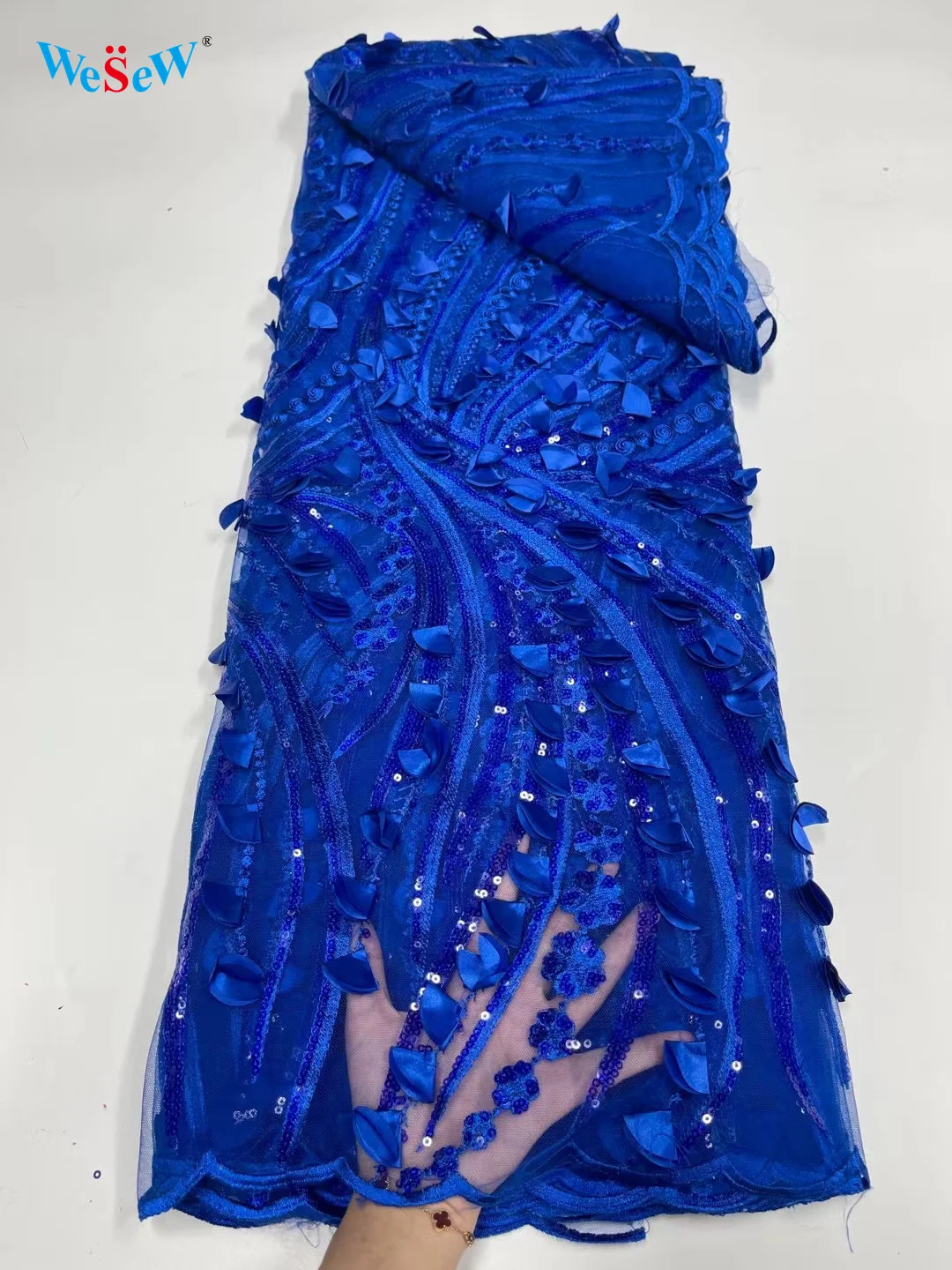 

Королевский Синий Блестки Африканский сетчатый кружевной текстиль французское кружево ткань 2021 для свадебного/церковного/вечернего плать...