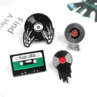 pin brooches vinyl record player black red enamel 26mm x 20mm 1 piece