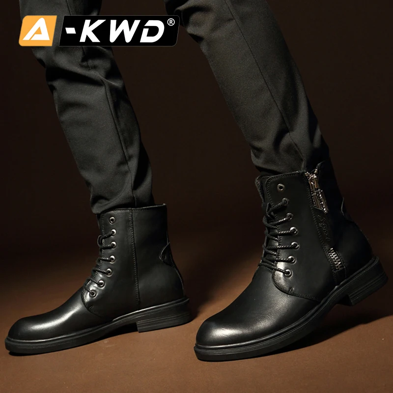 2019 Winter Lace Up Punk Style Zippers Motorcycle Biker Boots Genuine Leather Men British High Top Male Footwear Plus Size 38-44 | Обувь