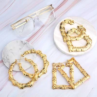 80s90s hip hop large bamboo hoop earring for women punk gold hollow casting exaggerated geometric rapper accessories jewelry