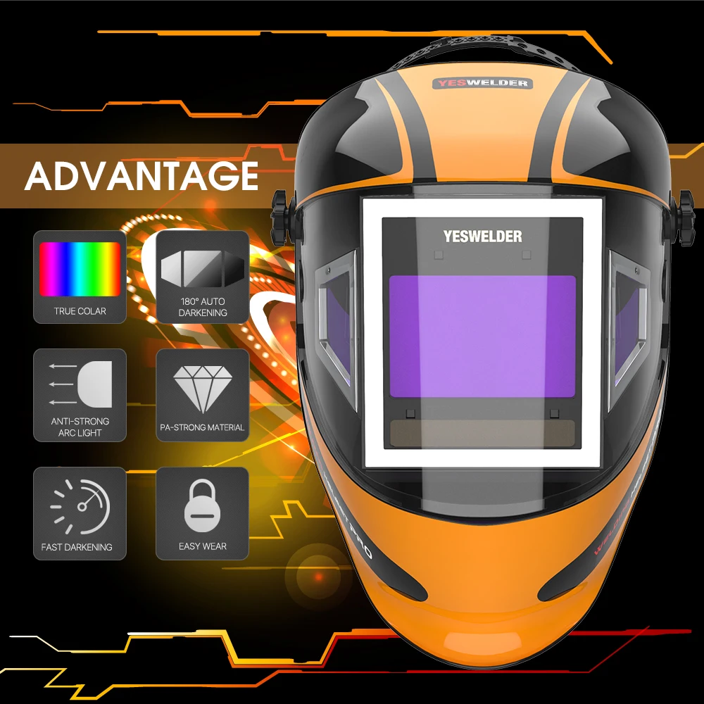 Сварочный шлем YESWELDER с автоматическим затемнением на боку панорамный фильтр