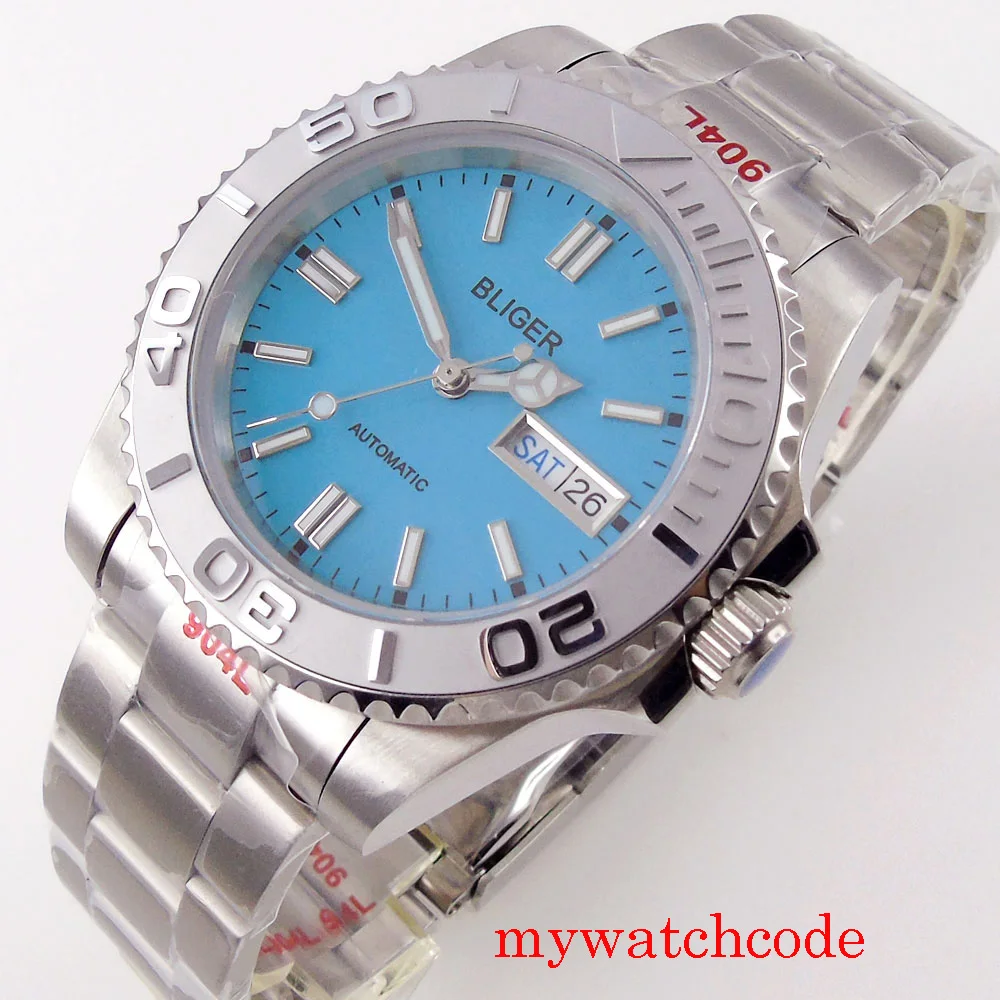 

Bliger New Blue Dial 40mm Japan NH36A Sapphire Crystal Date Week Unidirectional Bezel Luminous Stainless Steel Strap SUB Watch