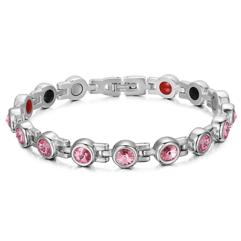 bracelet RainSo 316l нержавеющая сталь магнитный FIR здоровый браслет и браслет для женщин Циркон Шарм звено цепи голограмма браслет Исцеление ювелирные изделия - Окраска металла: bracelet