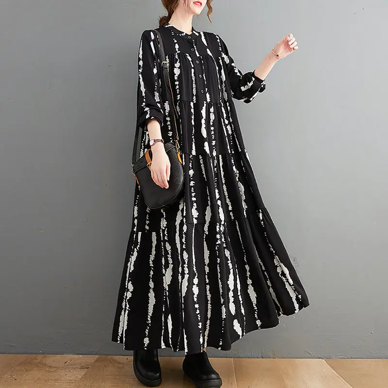 Женское винтажное платье с воротником-стойкой ТРАПЕЦИЕВИДНОЕ ПЛАТЬЕ большого