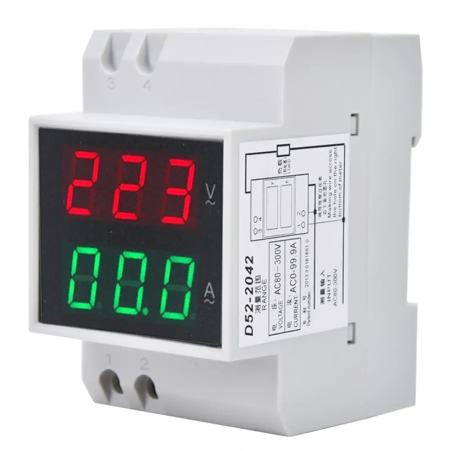 

Digital Voltage Ampere Meter DIN-RAIL High Accuracy Double Display Voltmeter Ammeter AC80-300V AC0-99.9A 50Hz