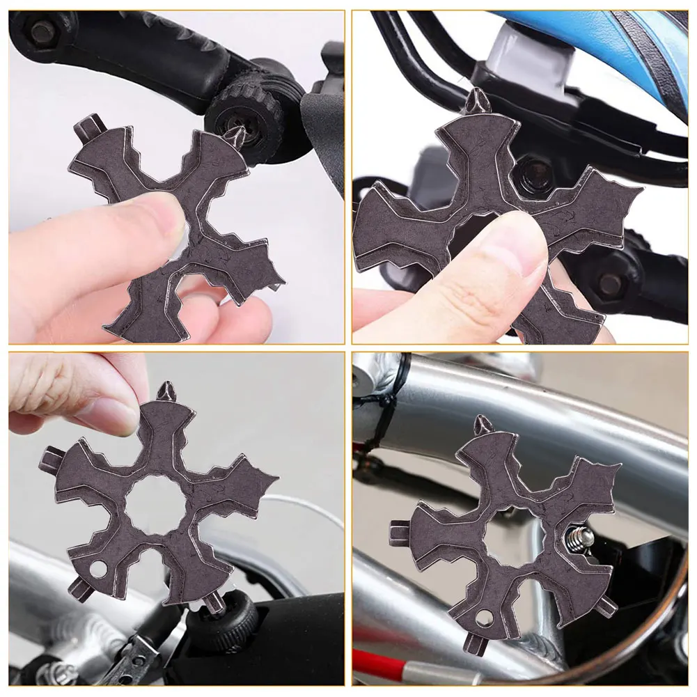 

Multifunctional Snowflake Wrench Outdoor Edc Tool Bike Repairing 16 in 1 Keychain Pentagonal Compact Portable Snowflake Tool