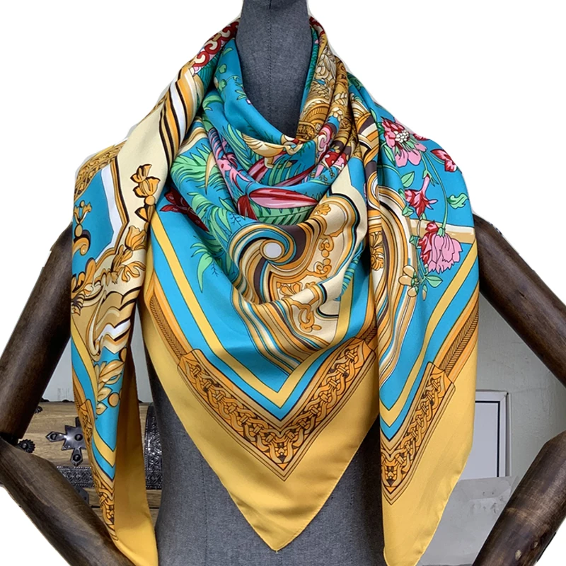 

100%Twill Silk Square Scarf Women Scarves Printed Foulard Big Hijab Bandana Lady Neckerchief High Quality Silk Scarves Shawls