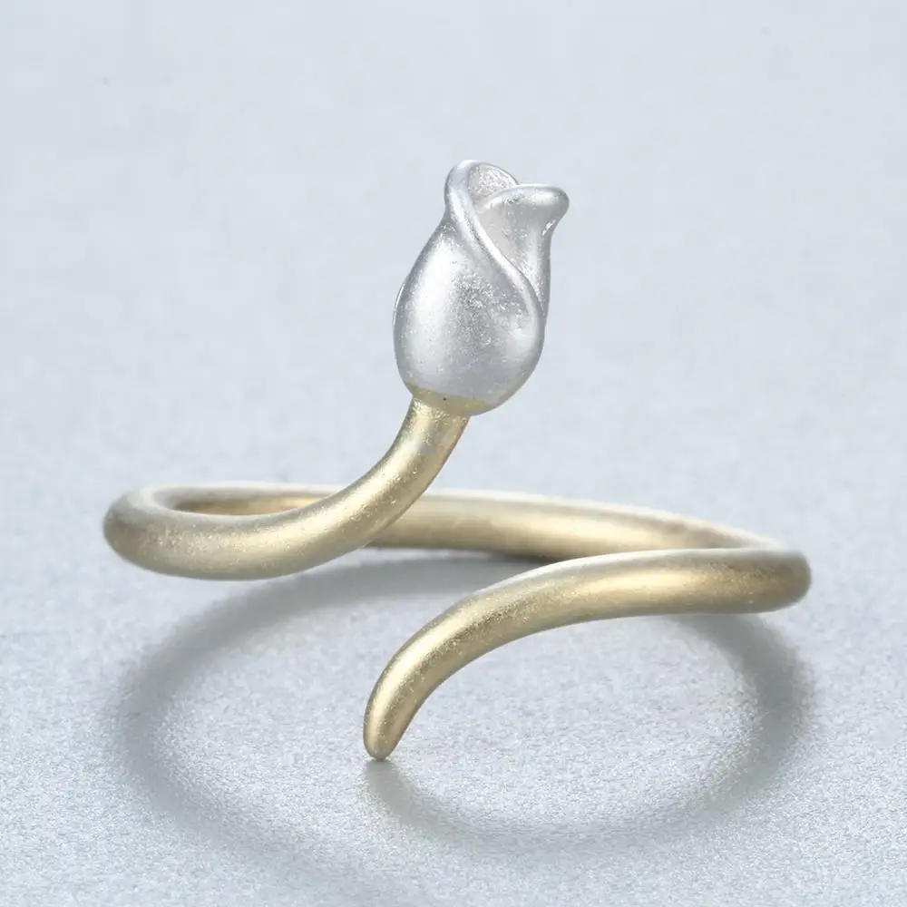 Kinitial Two Tone Rose Garden Flower Ring Resizable Finger Charms Rings For Women Valentine's Day Gift anillo Bijoux Jewelry | Украшения