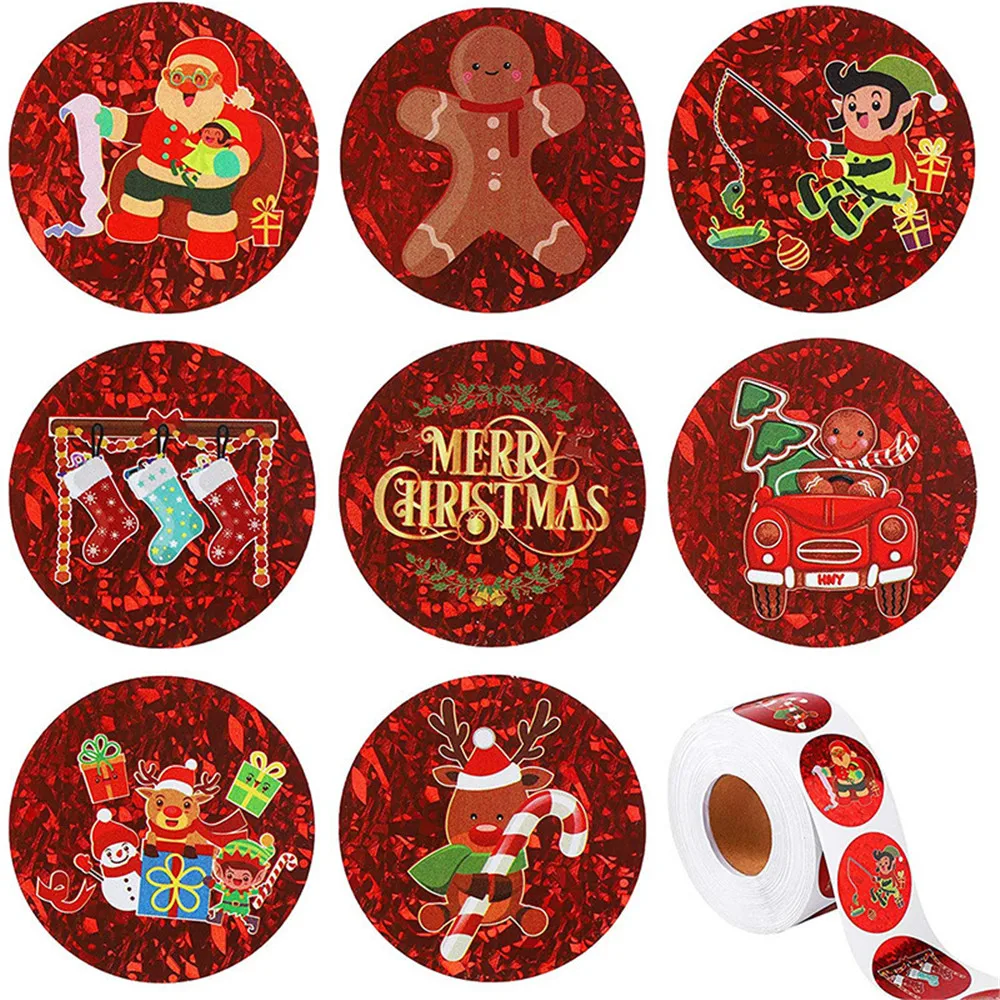 

500pcs/roll Christmas Cartoon Sticker Kids Christmas New Year Gift Packing Sealing Sticker Party Adhesive Lable