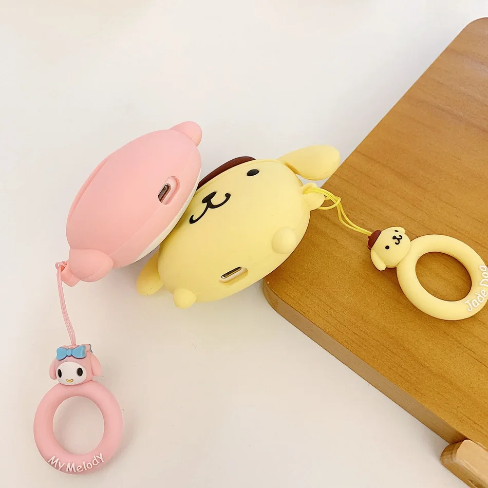 Для AirPods чехол милый мультфильм пудинг собака кожухи головных телефонов для Airpods 2 прекрасный Purin щенок защитную крышку с палец кольцо ремень