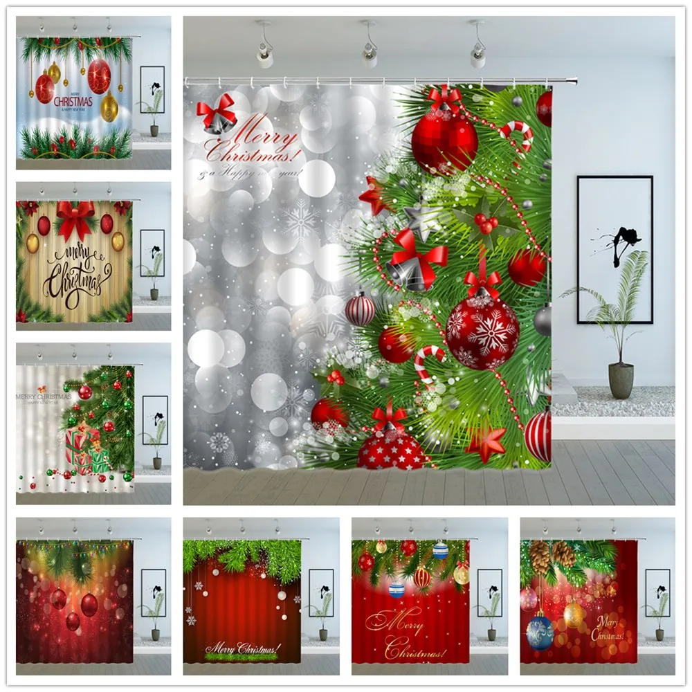 Рождественская елка занавеска для душа зеленая сосновая ветка веревка мяч