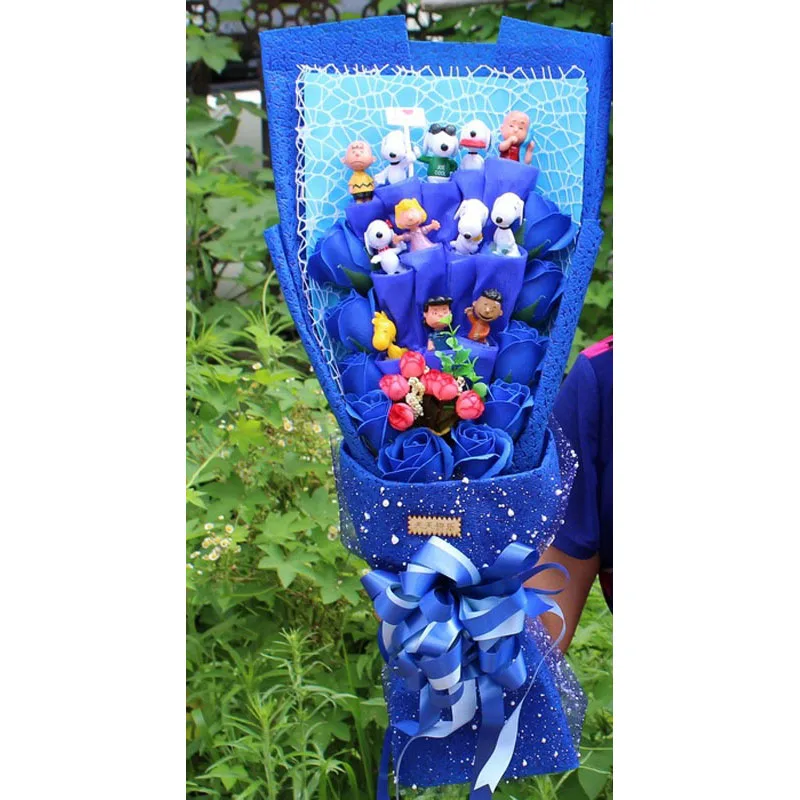 Мультфильм Ститч спанчбоб плюшевый Кукла игрушки Snoopy ПВХ букет Искусственные цветы Пикачу День Святого Валентина свадебное украшение подарок - Цвет: 2