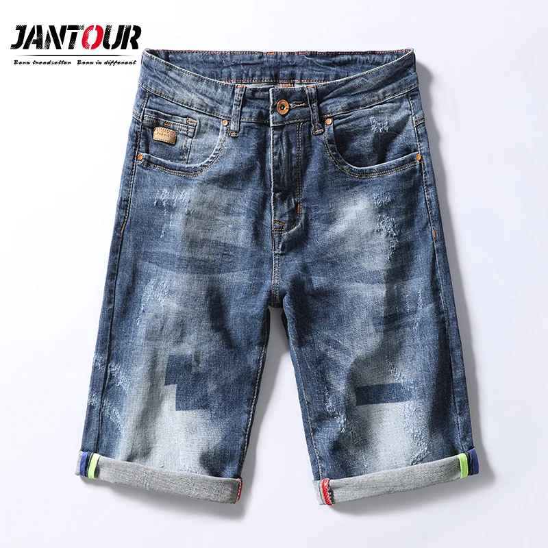 Шорты мужские джинсовые прямые Брендовые повседневные стрейчевые высокого