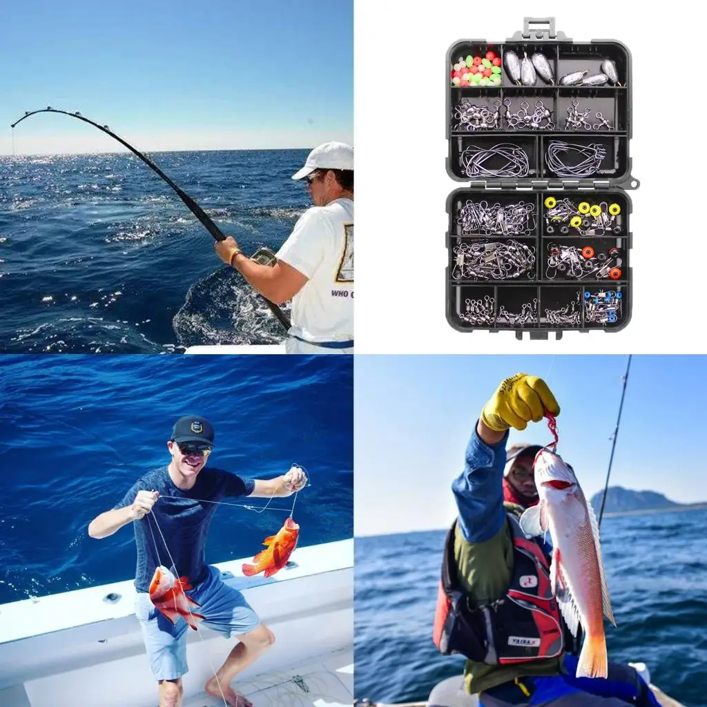 

160/187pcs Fishing Accessories Kit Jig Hooks Fishing Set Swivel Slides Rolling Swivels Fishing Bead with Waterproof Tackle Box