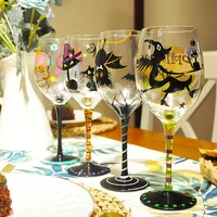 1pcs cartoon hand painted wine glasses lead free champagne glass flute glass cup home bar halloween party drinkware gifts