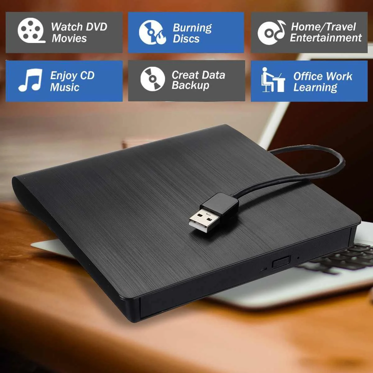 USB 3.0 Slim External DVD RW CD Writer Drive Burner Reader Player Optical Drives For Laptop PC Business Office