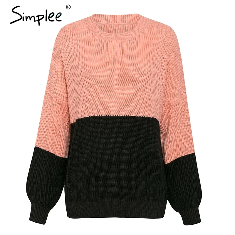 Simplee Повседневный сплошной свитер с длинным рукавом Vintage лоскутное вязаный женский пуловер женский осень зима свободно перемычка