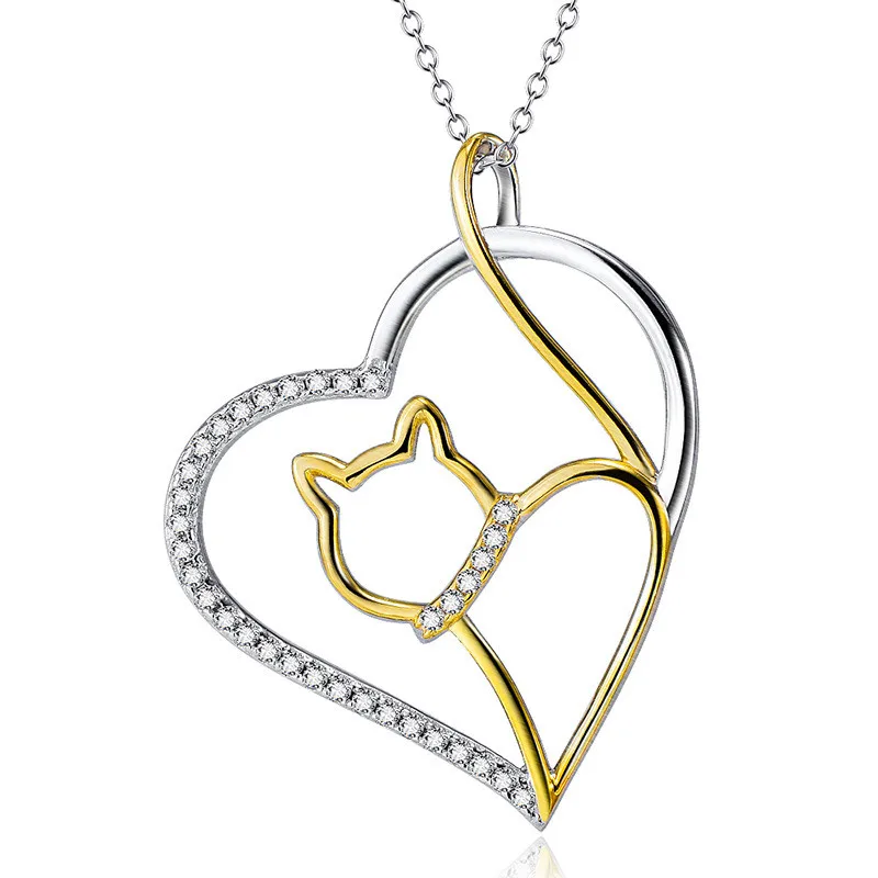 Хрустальное ожерелье с подвеской в форме сердца золотого цвета кошка роскошные