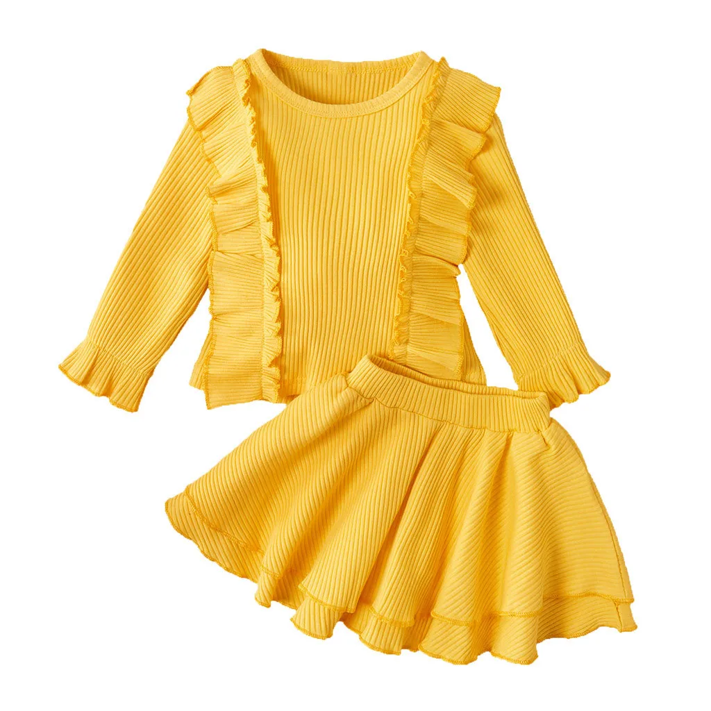 Однотонная Одежда для новорожденных девочек ребристые наряды детские топы с