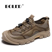 mens genuine leather and mesh men shoes comfortable man casual shoes outdoor non slip breathable shoes men