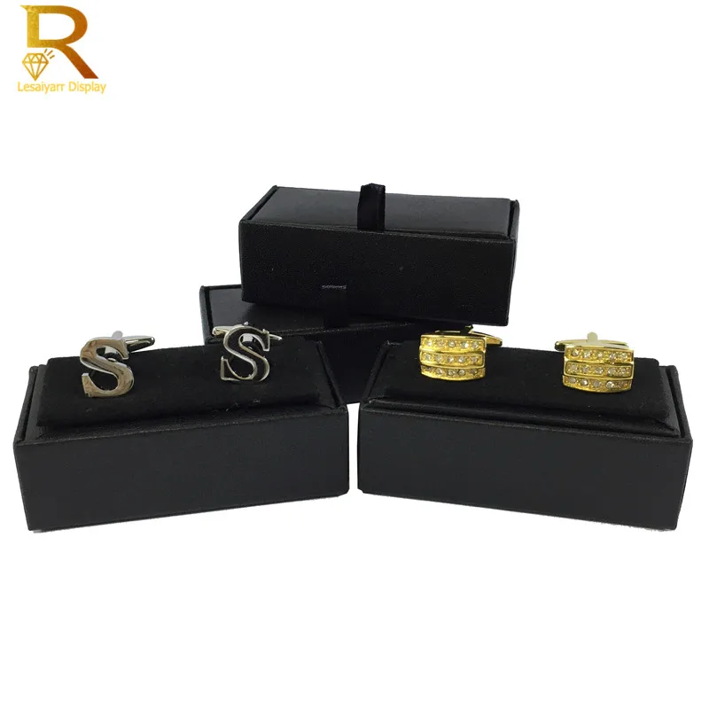 Black Faux Leather Case Brooch Lapel Pin Hair Pins Gift Packaging Box Tie Tack Tie Clip Collection Box