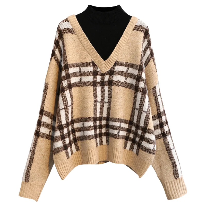 

turtleneck women knit loose half-high collar lazy windbreaker two-piece top 2020 new bottom shirt