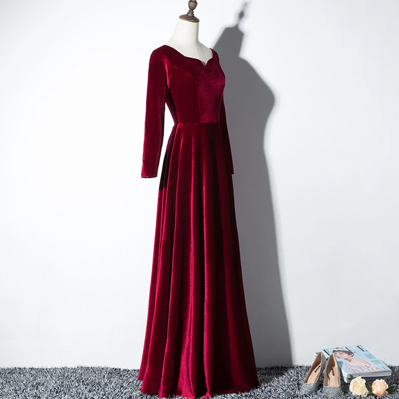 Женское бархатное вечернее платье Элегантное Длинное с длинным рукавом на