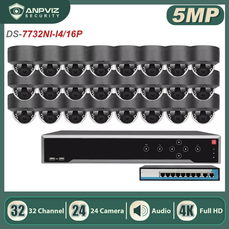 

Hikvision 32CH 4K OEM NVR Kit Anpviz 24pcs 5MP POE IP Camera System Indoor/Outdoor IP Camera CCTV Security System Kit 30m IP66