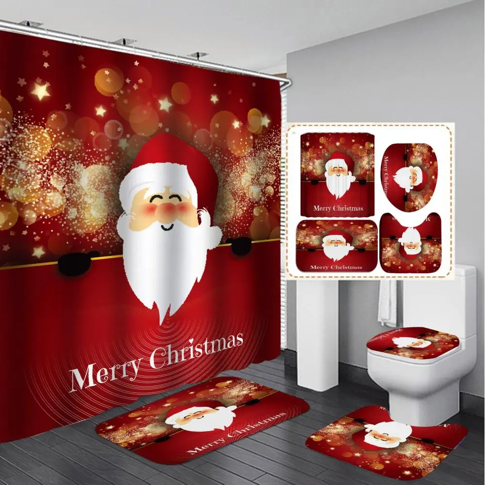 Online Modello Stampato Babbo Natale 180x180cm Tenda Per Doccia Di Natale Piedistallo Tappeto Coperchio Copriwater Tappetino Da Bagno Antiscivolo Set Bagno