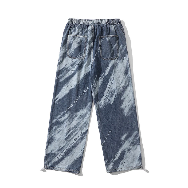 2021 New Fashion Tie Dye Cotton Men Baggy Jeans Trousers Distressed Hip Hop Vintage Joggers Denim Pants Sweatpants Male Pantalon