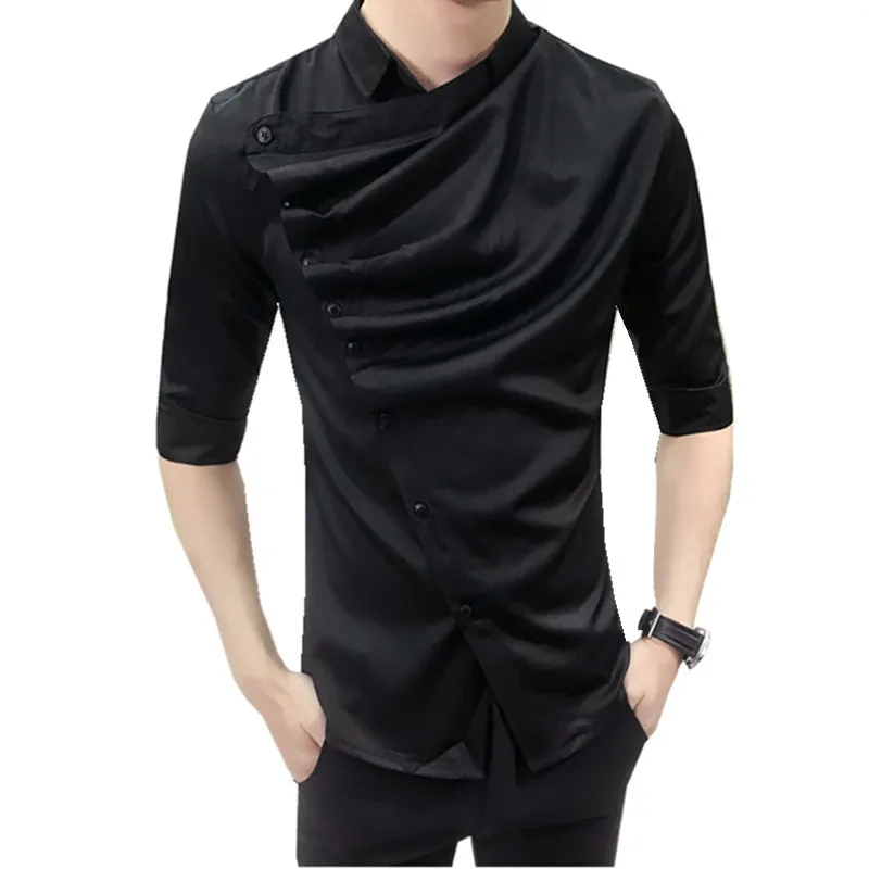 

Ruffle Gothic Shirt Designer Collar Shirt Black And White Korean Men 2019 Summer Fashion Clothing Prom Party Club Even Shirts