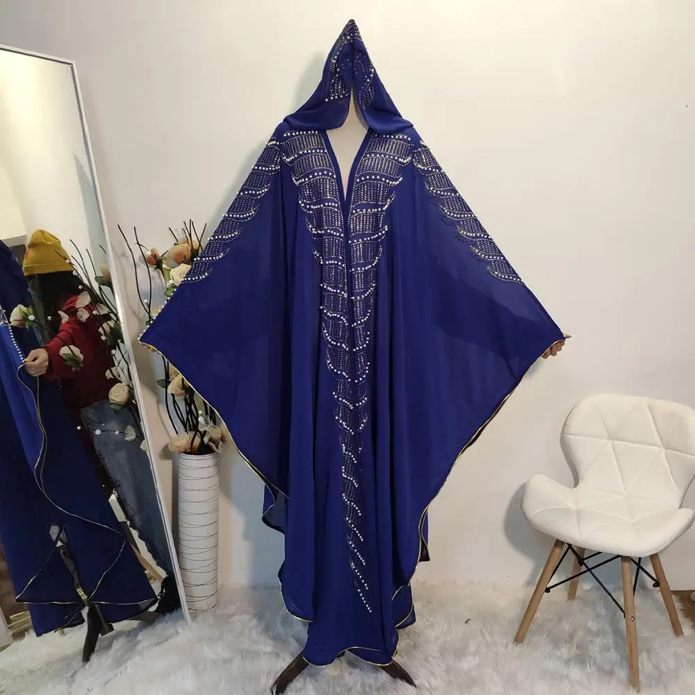 African Dresses for Women Abaya Chiffon Batwing Sequins Pearls Beading Dashiki Islam Dubai Arabia Dress Robe
