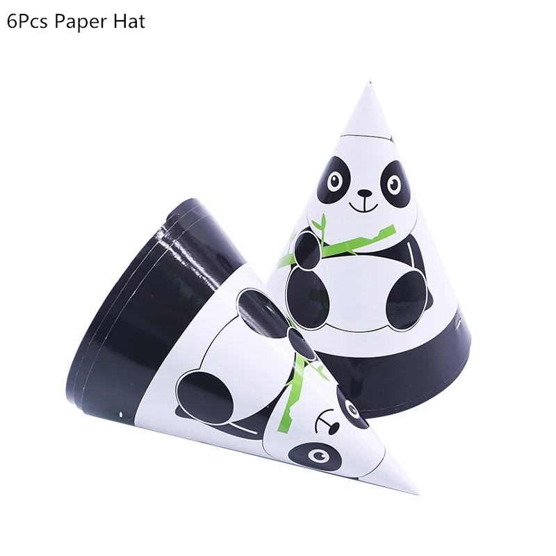 6pcs paper hat Мультяшная панда тематическая вечеринка на день рождения украшения одноразовая посуда набор тарелок салфетка панда вечерние шары подарок для ребенка - Цвет: 6pcs paper hat