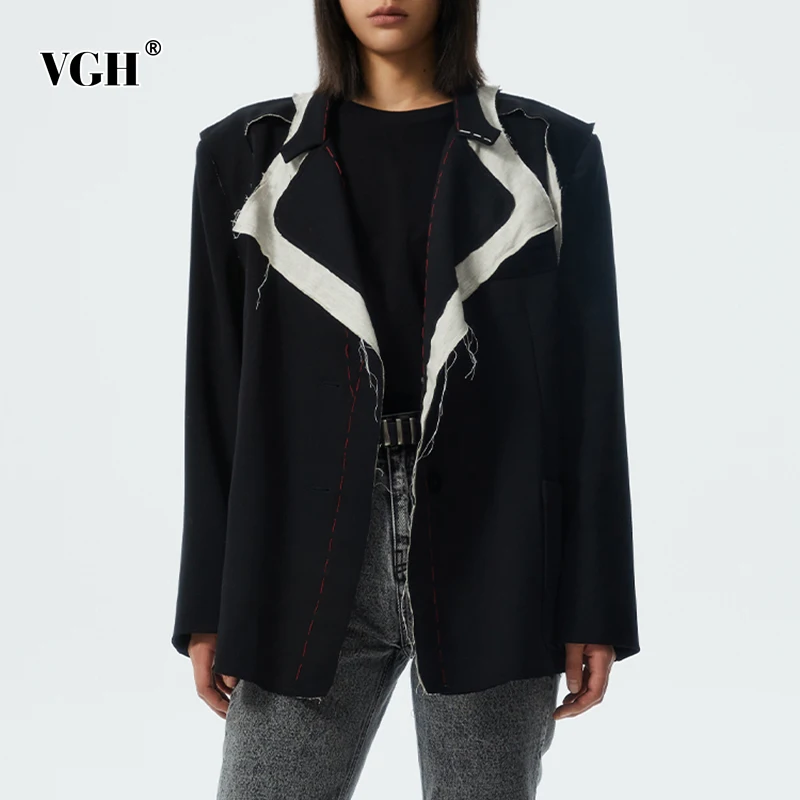 

Женский Асимметричный Блейзер VGH, свободный пиджак составного кроя с отложным воротником и длинным рукавом, осенняя одежда