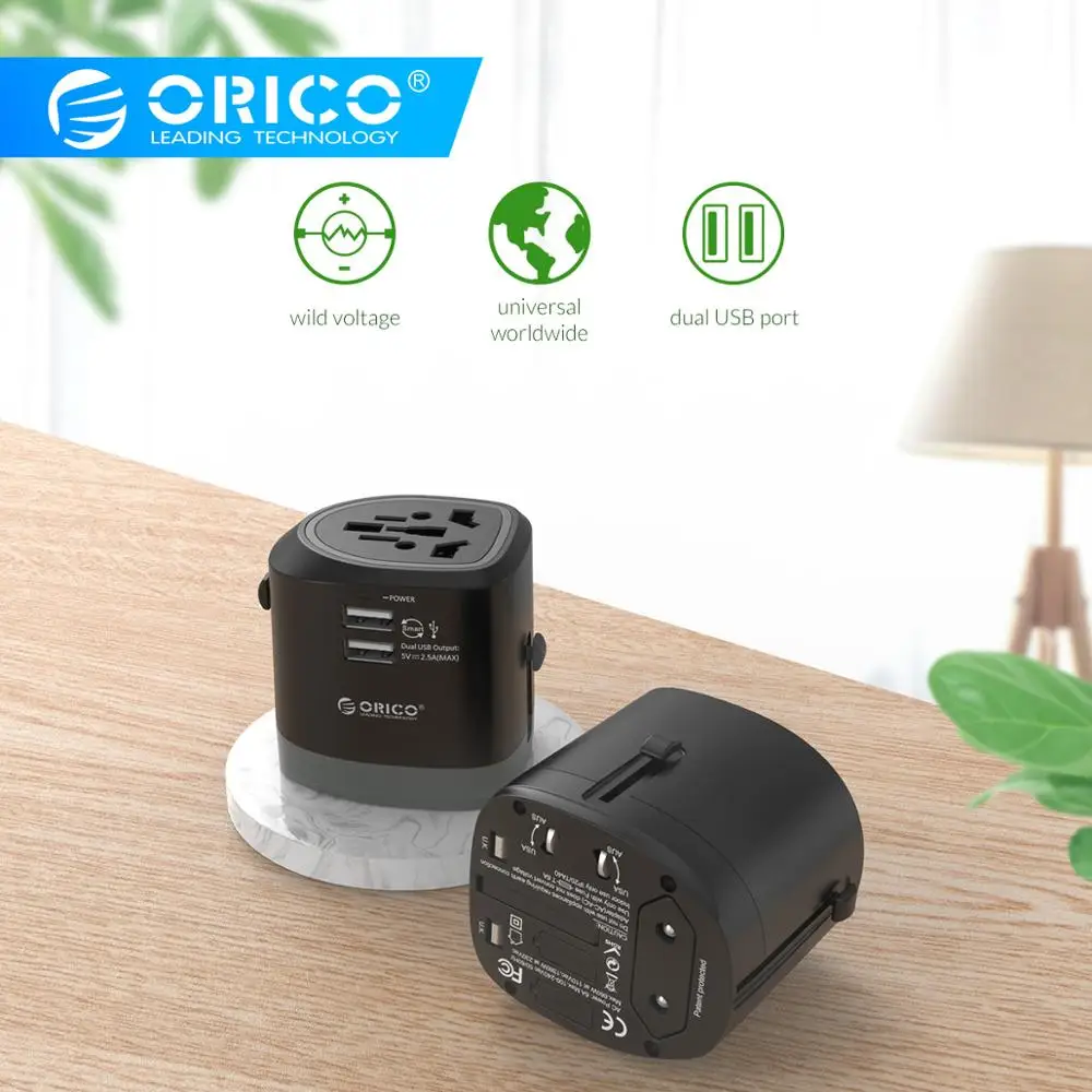 ORICO Travel Adapter Международная розетка все-в-одном 3 USB 1 Тип C 5V3. 4A Max Выход usb зарядный порт UK/AU/US/EU Plug