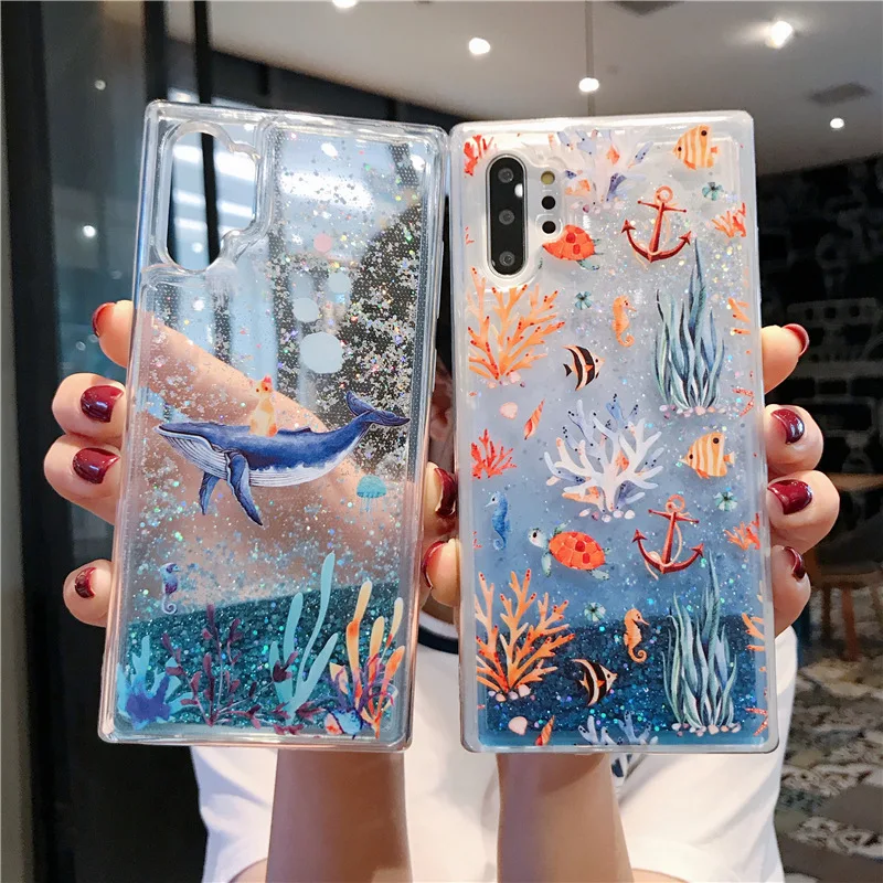 Чехол для Samsung Galaxy Note 10 Plus 5G Note10 9 8 S10 S9 S8 A50 A70 с зыбучим песком блестящим коралловым