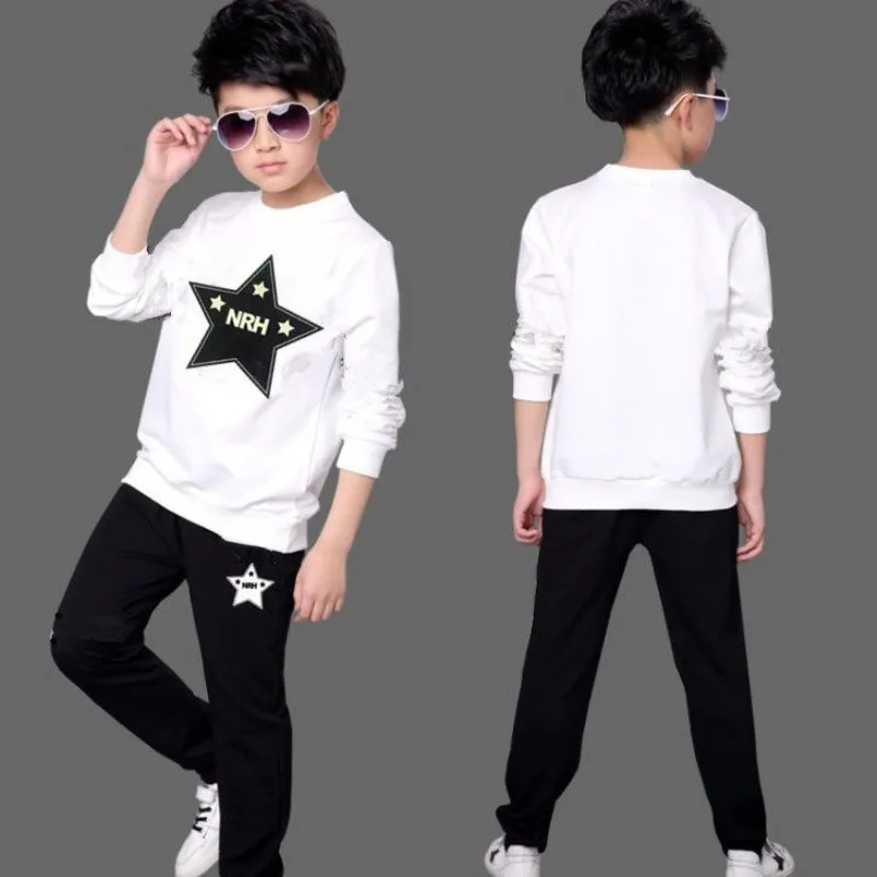 Kids Boys Sports Suit 2019 Spring and Autumn New O-neck Personality Two-piece Youth Casual Clothing Teenage |