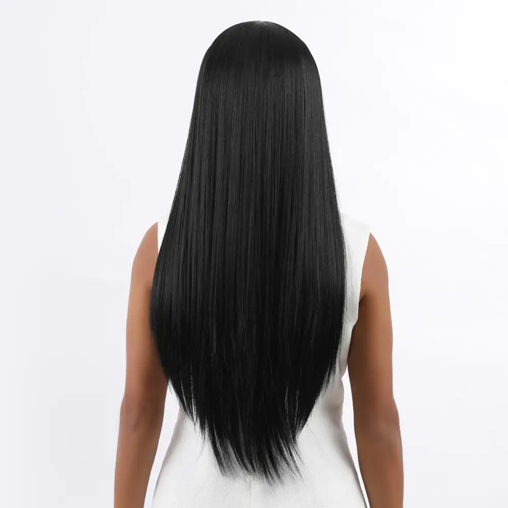 natural black FAVE Длинные прямые чистый светильник коричневый блонд Длинные Синтетические парики для белых/черных женщин 22 дюймов средняя часть может быть Косплей парики - Цвет: natural black