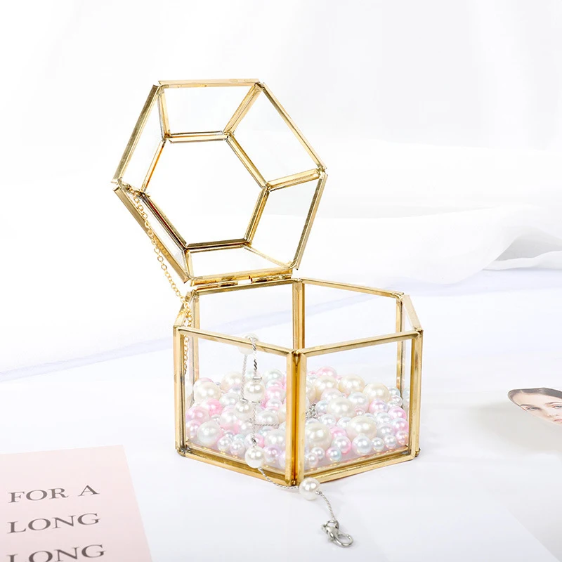 

Hexahedral Glass Jewelry Box Gifts Desktop Home Decoration Wedding Ring Box Storage Glass Jewelry Organizer Photography Props