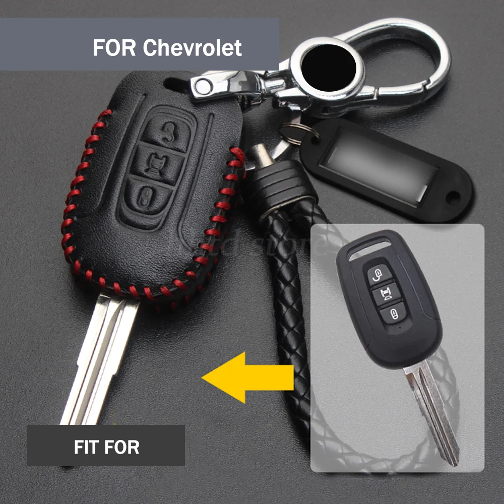 

Genuine Leather Remote Start Car Key Case Cover Auto Accessories Protector Holder Shell Keychain For Chevrolet Captova 2012-2014