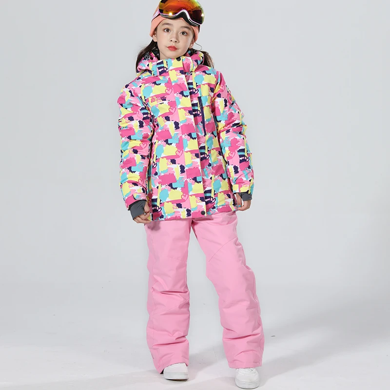 pink set Лыжный костюм s для детей; зимний костюм для мальчиков; лыжный костюм для девочек лыжный костюм сноуборд лыжный костюм для девочки лыжный костюм зимние штаны лыжи лыжные штаны сноуборд сноубординг горнолыжный костюм - Цвет: pink set
