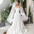 Простое пляжное свадебное платье 2021, платье для невесты с жемчугом, пышными рукавами, а-силуэт, в стиле бохо, белое свадебное платье, индивидуальный пошив