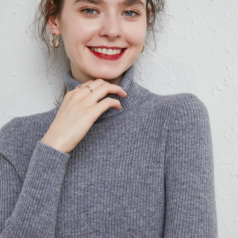 

Пуловер женский с высоким воротником, свитер с длинным рукавом, однотонный джемпер, модный базовый топ, Мягкая вязаная одежда на осень