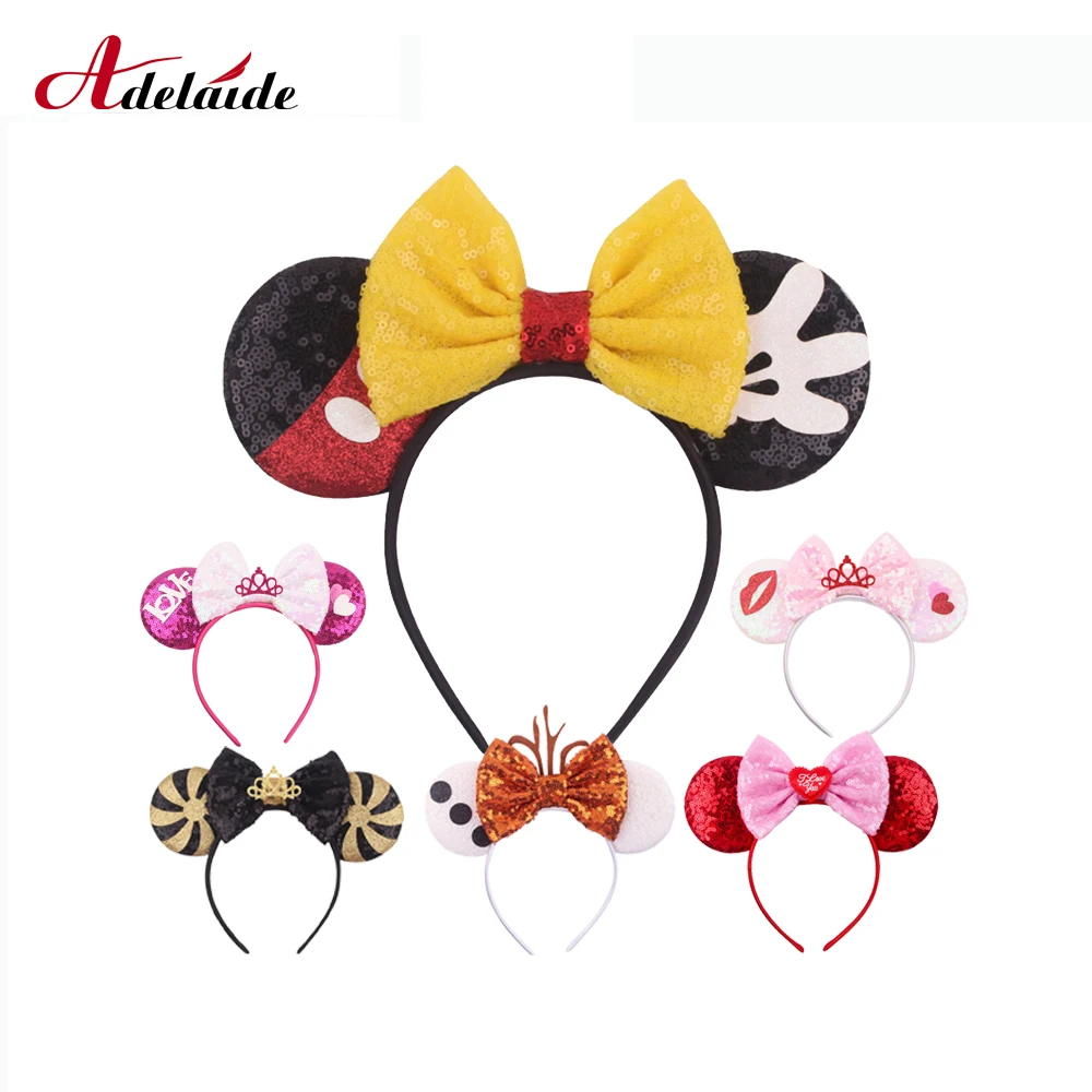 1 шт. повязка на голову с Минни и блестками Женская Праздничная бантами